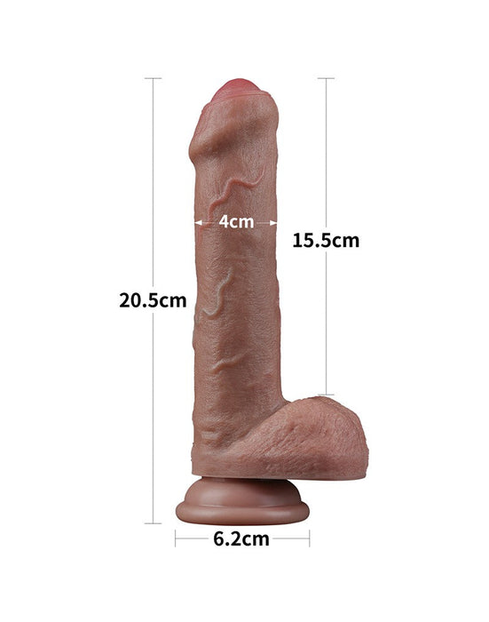 LoveToy - Dubbellaags Siliconen Dildo - 20,5 cm x Ø 4 cm - Bruin-Laced-up.nl