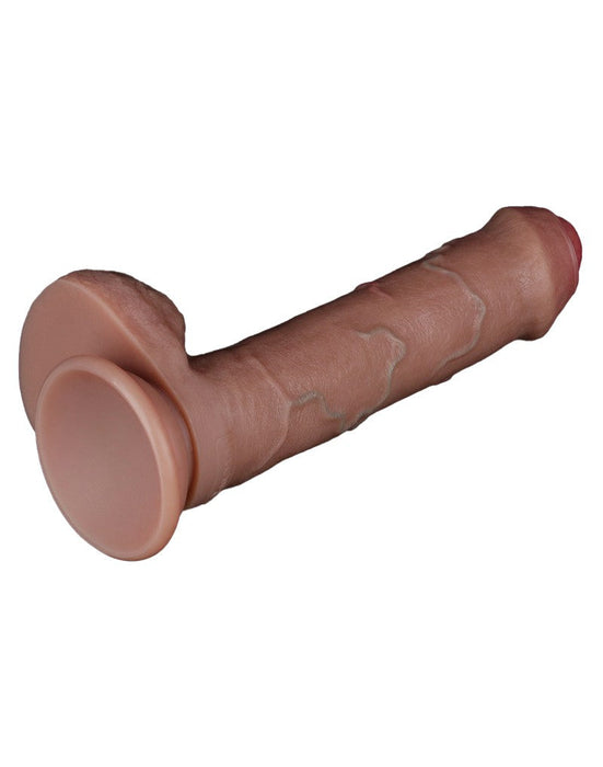 LoveToy - Dubbellaags Siliconen Dildo - 20,5 cm x Ø 4 cm - Bruin-Laced-up.nl