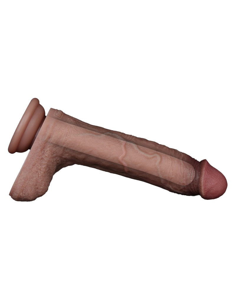 LoveToy - Dubbellaags Siliconen Dildo - 21,5 cm x Ø 4,2 cm - Bruin-Laced-up.nl