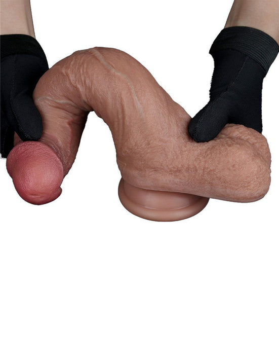 LoveToy - Dubbellaags Siliconen Dildo - 21,5 cm x Ø 4,2 cm - Bruin-Laced-up.nl