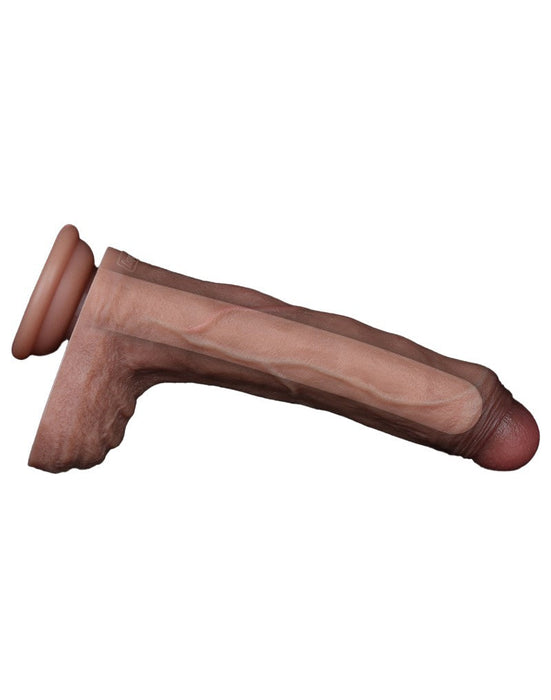 LoveToy - Dubbellaags Siliconen Dildo - 22 cm x Ø 4,2 cm - Bruin-Laced-up.nl