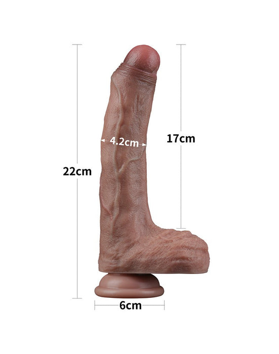 LoveToy - Dubbellaags Siliconen Dildo - 22 cm x Ø 4,2 cm - Bruin-Laced-up.nl