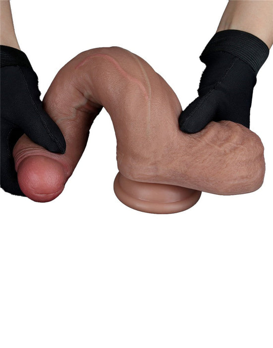 LoveToy - Dubbellaags Siliconen Dildo - 22 cm x Ø 4,2 cm - Bruin-Laced-up.nl