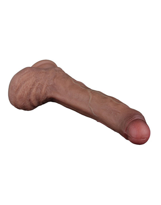 LoveToy - Dubbellaags Siliconen Dildo - 22 cm x Ø 4,2 cm - Bruin-Laced-up.nl