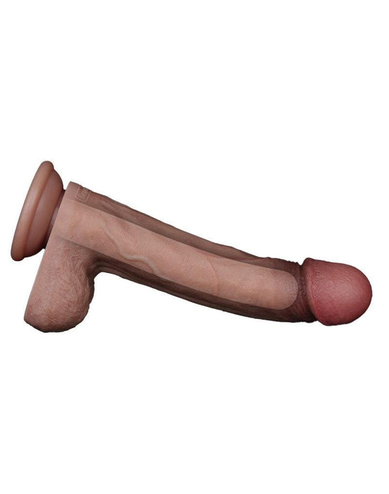 LoveToy - Dubbellaags Siliconen Dildo - 22,5 cm x Ø 4,2 cm - Bruin-Laced-up.nl