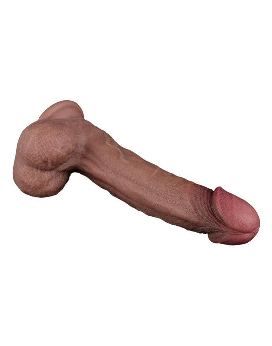 LoveToy - Dubbellaags Siliconen Dildo - 22,5 cm x Ø 4,2 cm - Bruin-Laced-up.nl