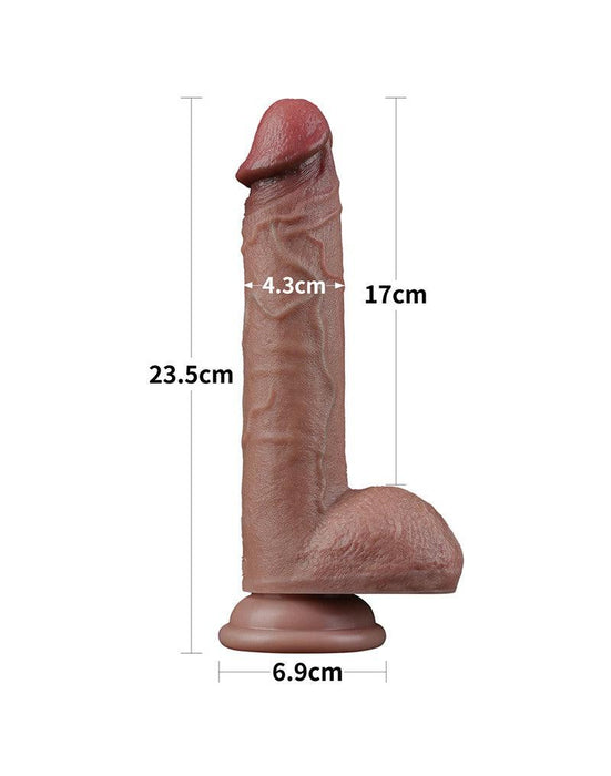 LoveToy - Dubbellaags Siliconen Dildo - 23,5 cm x Ø 4,3 cm - Bruin-Laced-up.nl