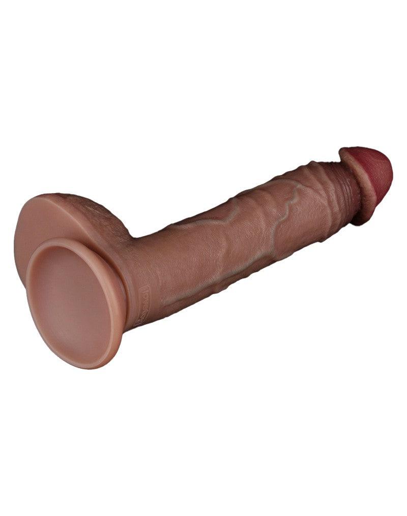 LoveToy - Dubbellaags Siliconen Dildo - 23,5 cm x Ø 4,3 cm - Bruin-Laced-up.nl