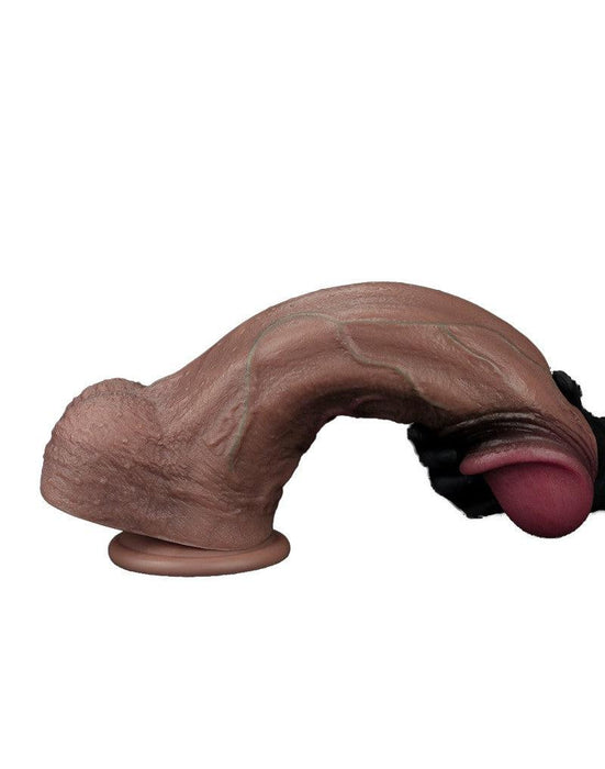 LoveToy - Dubbellaags Siliconen Dildo XXL - Lengte 33 cm - Diameter 7.6 cm - Bruin-Erotiekvoordeel.nl