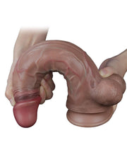 LoveToy - Dubbellaagse Siliconen Dildo - Lengte 29.5 cm - Diameter 5.5 cm - Bruin-Laced-up.nl