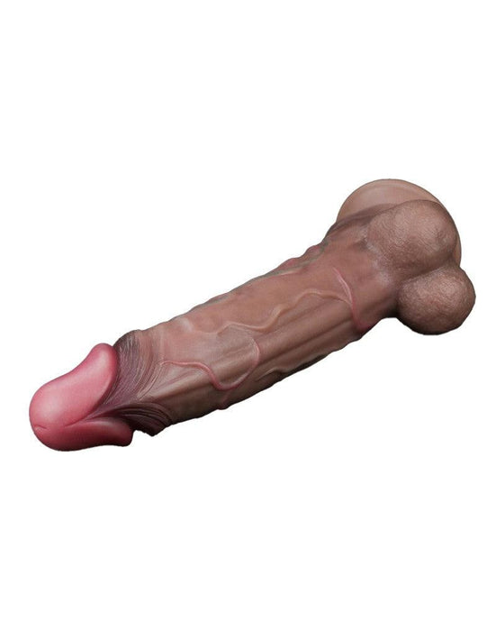 LoveToy - Dubbellaagse Siliconen Dildo - Lengte 29.5 cm - Diameter 5.5 cm - Bruin-Laced-up.nl