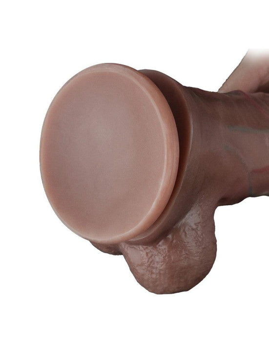 LoveToy - Dubbellaagse Siliconen Dildo - Lengte 29.5 cm - Diameter 5.5 cm - Bruin-Laced-up.nl