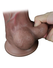 LoveToy - Dubbellaagse Siliconen Dildo - Lengte 29.5 cm - Diameter 5.5 cm - Bruin-Laced-up.nl