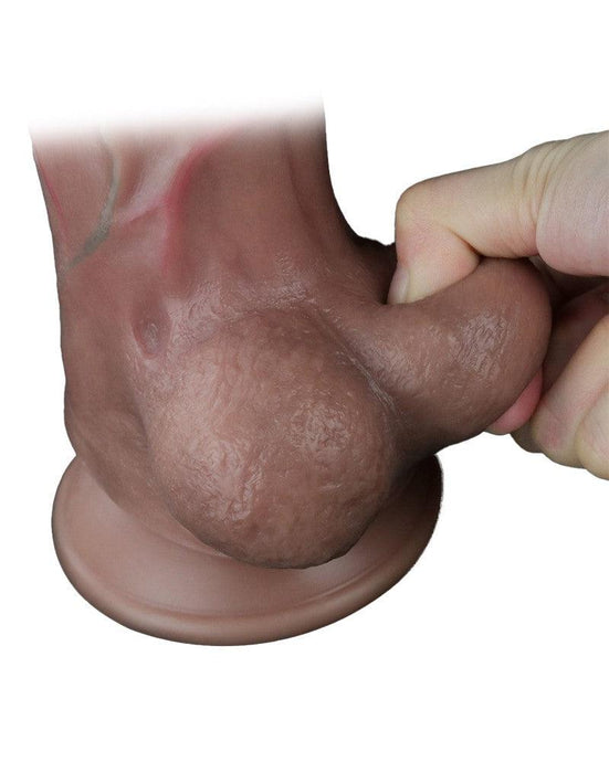 LoveToy - Dubbellaagse Siliconen Dildo - Lengte 29.5 cm - Diameter 5.5 cm - Bruin-Laced-up.nl