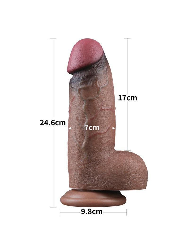 LoveToy - Doppellagiger Silikon-Dildo XXL - Länge 24,6 cm - Durchmesser 7 cm - Braun-Laced-up.nl