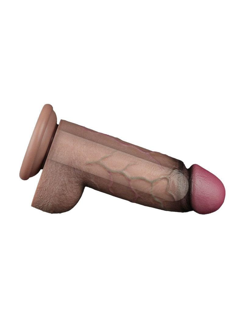 LoveToy - Doppellagiger Silikon-Dildo XXL - Länge 24,6 cm - Durchmesser 7 cm - Braun-Laced-up.nl