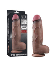 LoveToy - Dubbellaagse Siliconen Dildo XXL - Lengte 31 cm - Diameter 7.6 cm - Bruin-Erotiekvoordeel.nl