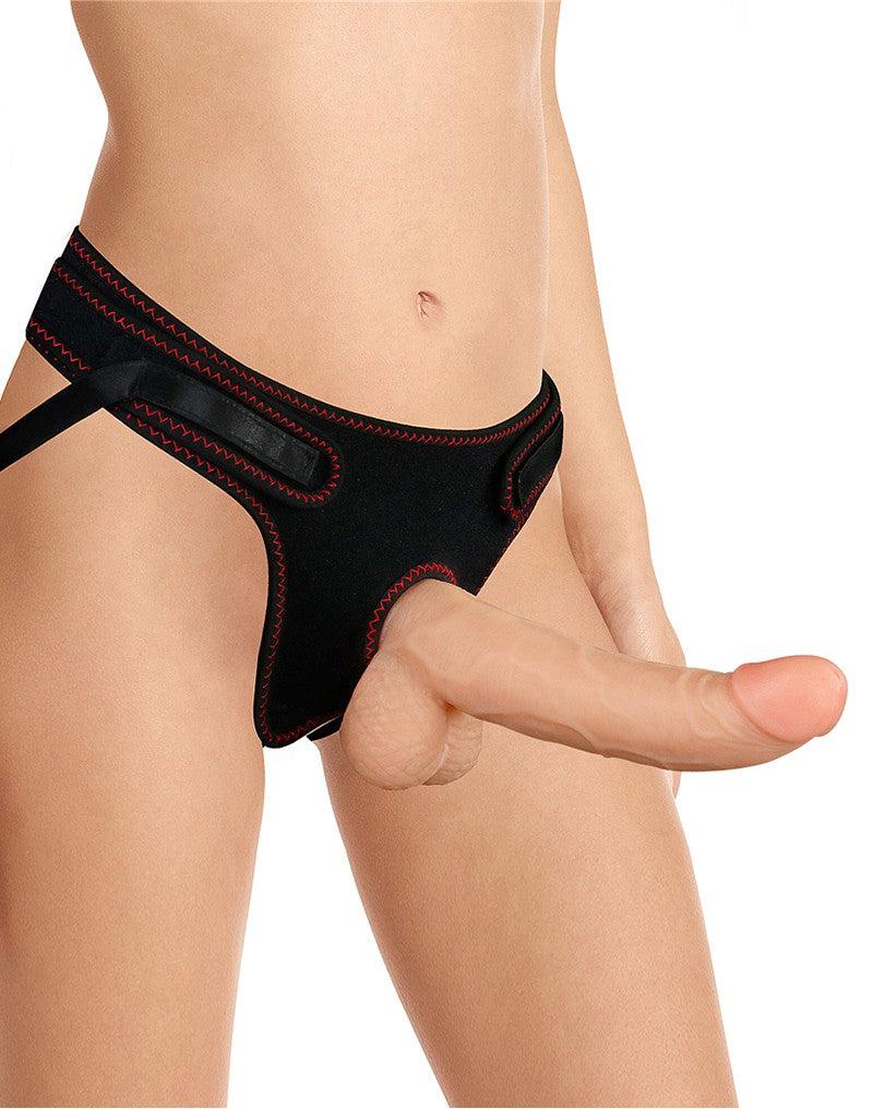 LoveToy - Easy Strap-on Set Met Dildo - 21,5 cm Met Balzak - Lichte Huidskleur-Erotiekvoordeel.nl