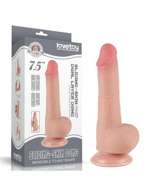 LoveToy - Glijdende Huid Dildo - Dubbellaags Dildo - Lengte 19.5 cm - Diameter 3.6 cm - Lichte huidskleur-Laced-up.nl