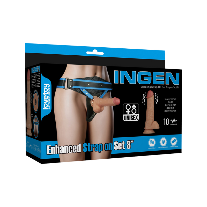 LoveToy - Ingen - Vibrerende Strap-on Set - Lengte 20 cm - Lichte Huidskleur-Erotiekvoordeel.nl