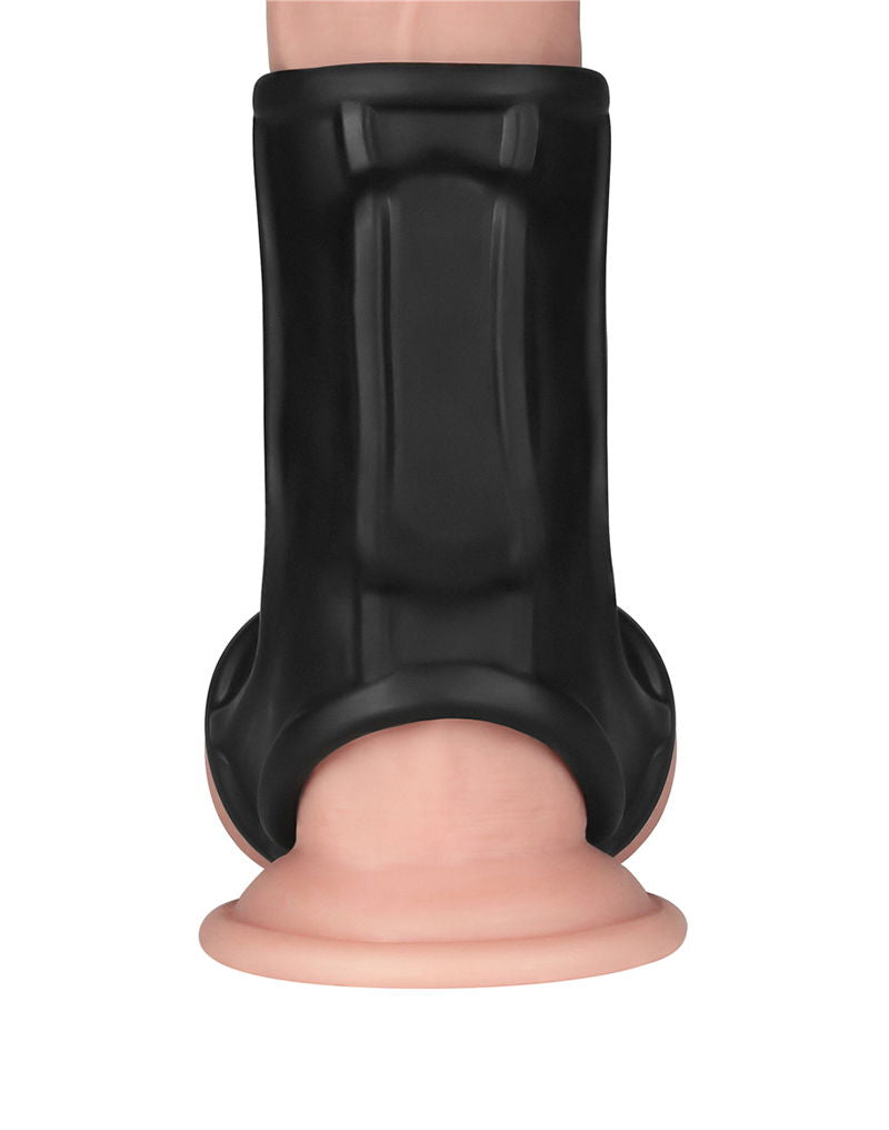 LoveToy - Ridge Knights Ring - Vibrerende Penis en Scrotum Sleeve - Ø 2,8 cm - Zwart-Erotiekvoordeel.nl