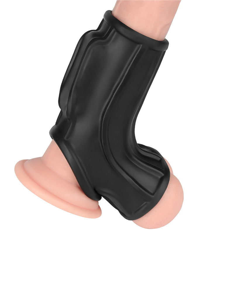LoveToy - Ridge Knights Ring - Vibrerende Penis en Scrotum Sleeve - Ø 2,8 cm - Zwart-Erotiekvoordeel.nl