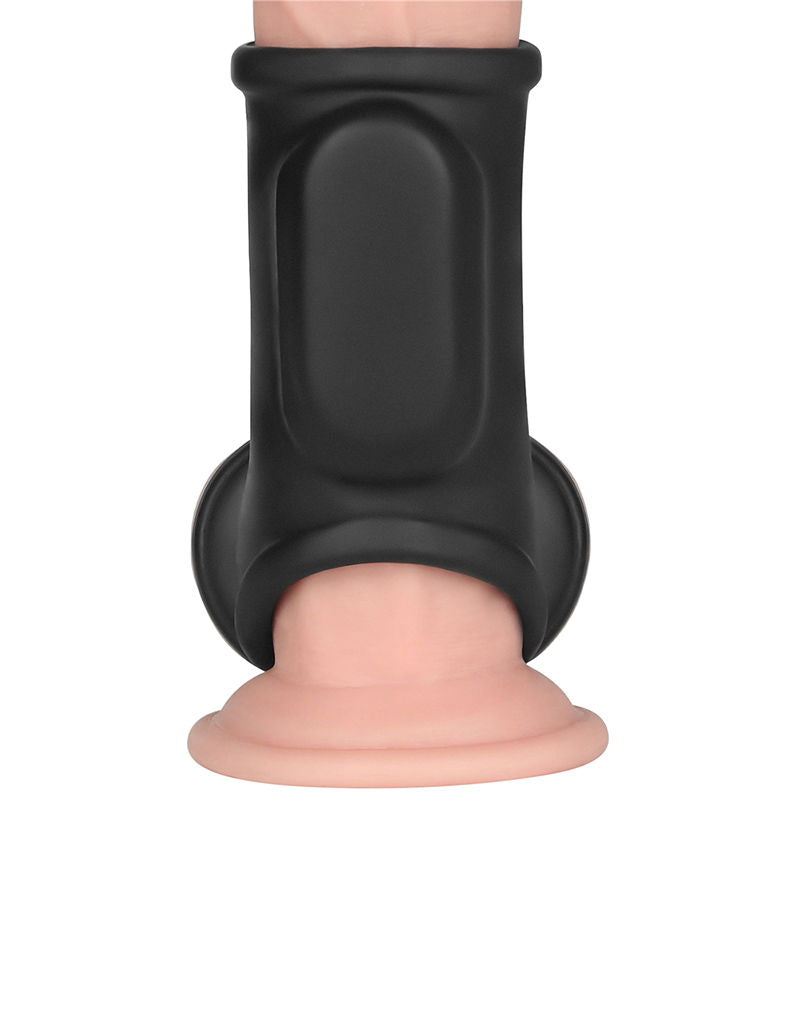 LoveToy - Silk Knights Ring - Vibrerende Penis en Scrotum Sleeve - Ø 2,8 cm - Zwart-Erotiekvoordeel.nl