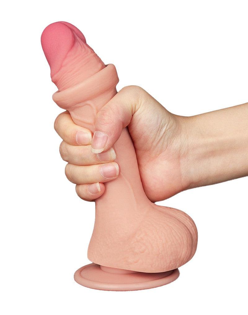 LoveToy - Gode « Sliding Skin » - Gode double couche - Longueur 19,5 cm - Diamètre 3,5 cm - Peau Claire - Laced-up.nl