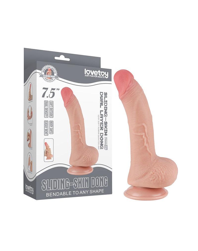 LoveToy - Gode « Sliding Skin » - Gode double couche - Longueur 19,5 cm - Diamètre 3,5 cm - Peau Claire - Laced-up.nl