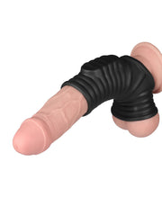 LoveToy - Wave Knights Ring - Vibrerende Penis en Scrotum Sleeve - Ø 2,8 cm - Zwart-Erotiekvoordeel.nl
