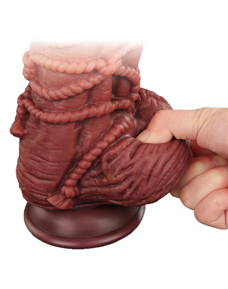 LoveToy - XXL Extreme Dildo met Touw Motief - Lengte 24 cm - Bruin/Lichte Huidskleur-Erotiekvoordeel.nl