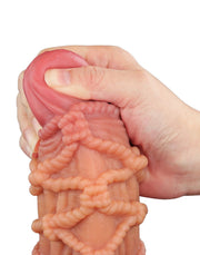 LoveToy - XXL Extreme Dildo met Touw Motief - Lengte 24 cm - Bruin/Lichte Huidskleur-Erotiekvoordeel.nl