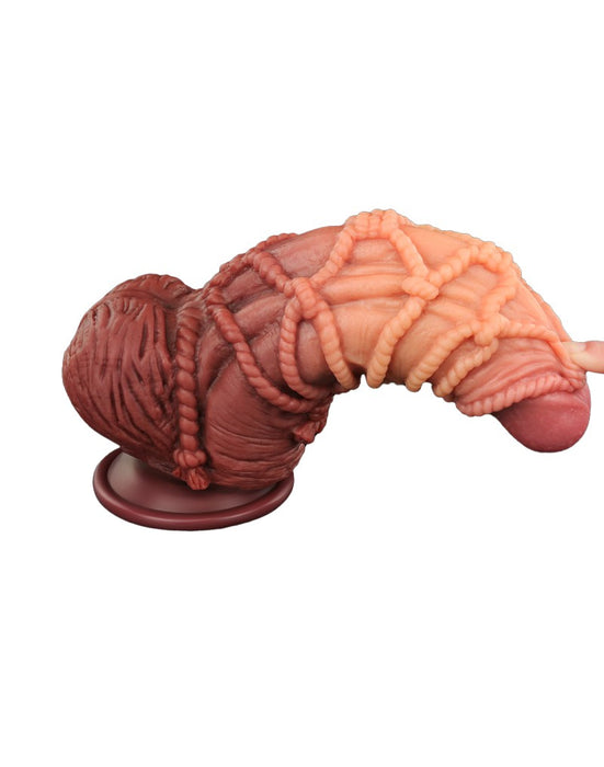 LoveToy - XXL Extreme Dildo met Touw Motief - Lengte 24 cm - Bruin/Lichte Huidskleur-Laced-up.nl