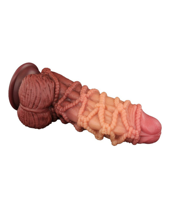 LoveToy - XXL Extreme Dildo met Touw Motief - Lengte 24 cm - Bruin/Lichte Huidskleur-Laced-up.nl