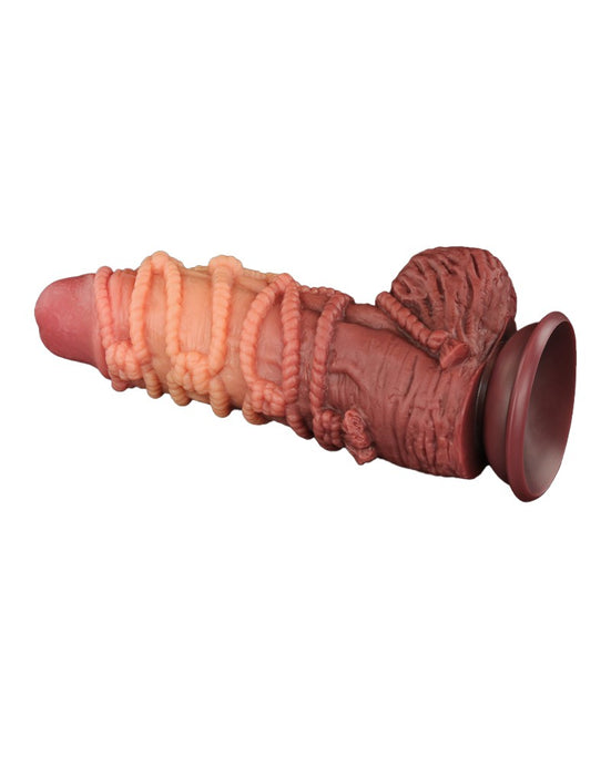 LoveToy - XXL Extreme Dildo met Touw Motief - Lengte 24 cm - Bruin/Lichte Huidskleur-Laced-up.nl