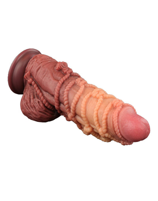 LoveToy - XXL Extreme Dildo met Touw Motief - Lengte 24 cm - Bruin/Lichte Huidskleur-Laced-up.nl
