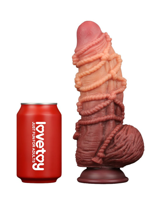 LoveToy - XXL Extreme Dildo met Touw Motief - Lengte 24 cm - Bruin/Lichte Huidskleur-Laced-up.nl