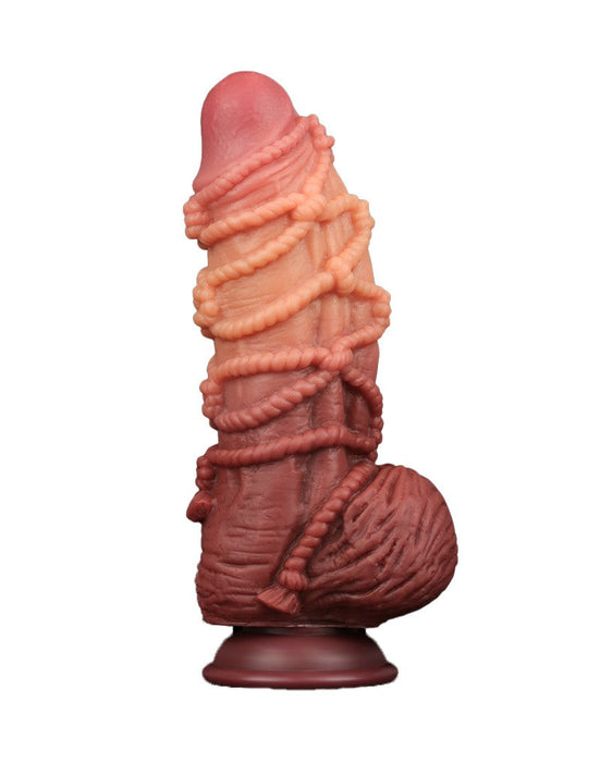 LoveToy - XXL Extreme Dildo met Touw Motief - Lengte 24 cm - Bruin/Lichte Huidskleur-Laced-up.nl