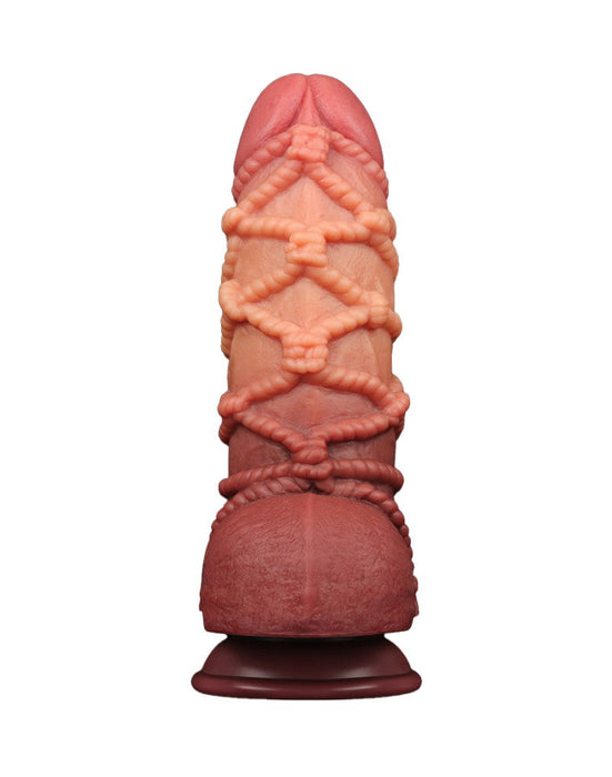 LoveToy - XXL Extreme Dildo met Touw Motief - Lengte 24,5 cm - Bruin/Lichte Huidskleur-Laced-up.nl