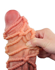 LoveToy - XXL Extreme Dildo met Touw Motief - Lengte 24,5 cm - Bruin/Lichte Huidskleur-Laced-up.nl