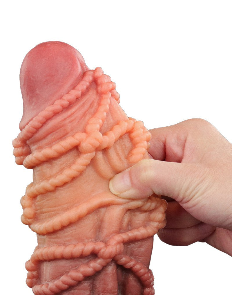 LoveToy - XXL Extreme Dildo met Touw Motief - Lengte 24,5 cm - Bruin/Lichte Huidskleur-Laced-up.nl