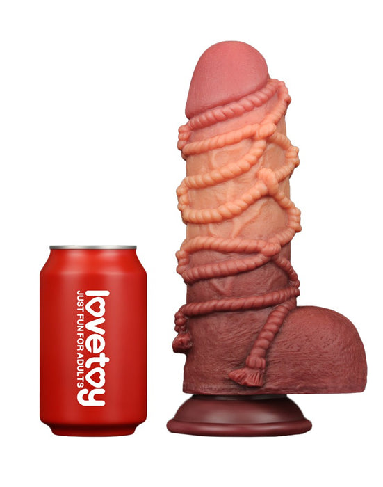 LoveToy - XXL Extreme Dildo met Touw Motief - Lengte 24,5 cm - Bruin/Lichte Huidskleur-Laced-up.nl