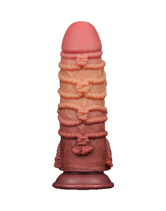 LoveToy - XXL Extreme Dildo met Touw Motief - Lengte 24,5 cm - Bruin/Lichte Huidskleur-Laced-up.nl