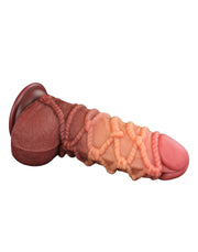 LoveToy - XXL Extreme Dildo met Touw Motief - Lengte 24,5 cm - Bruin/Lichte Huidskleur-Laced-up.nl