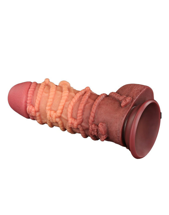LoveToy - XXL Extreme Dildo met Touw Motief - Lengte 24,5 cm - Bruin/Lichte Huidskleur-Laced-up.nl