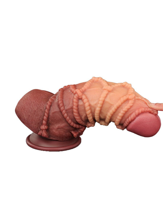 LoveToy - XXL Extreme Dildo met Touw Motief - Lengte 24,5 cm - Bruin/Lichte Huidskleur-Laced-up.nl