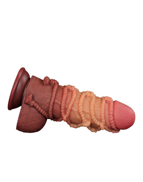 LoveToy - XXL Extreme Dildo met Touw Motief - Lengte 24,5 cm - Bruin/Lichte Huidskleur-Laced-up.nl
