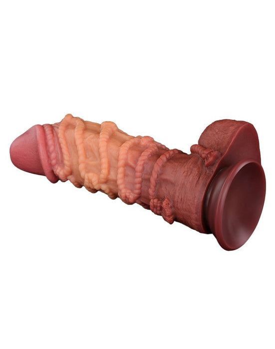 LoveToy - XXL Extreme Dildo met Touw Motief - Lengte 26.5 cm - Bruin/Lichte Huidskleur-Laced-up.nl