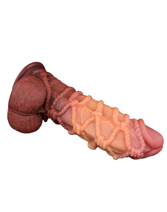 LoveToy - XXL Extreme Dildo met Touw Motief - Lengte 26.5 cm - Bruin/Lichte Huidskleur-Laced-up.nl