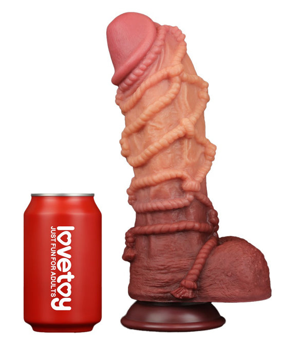 LoveToy - XXL Extreme Dildo met Touw Motief - Lengte 26.5 cm - Bruin/Lichte Huidskleur-Laced-up.nl